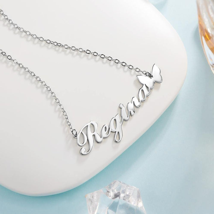 Cissyia.com Personalized Butterfly Name Cut-Out Necklace in Solid Sterling Silver
