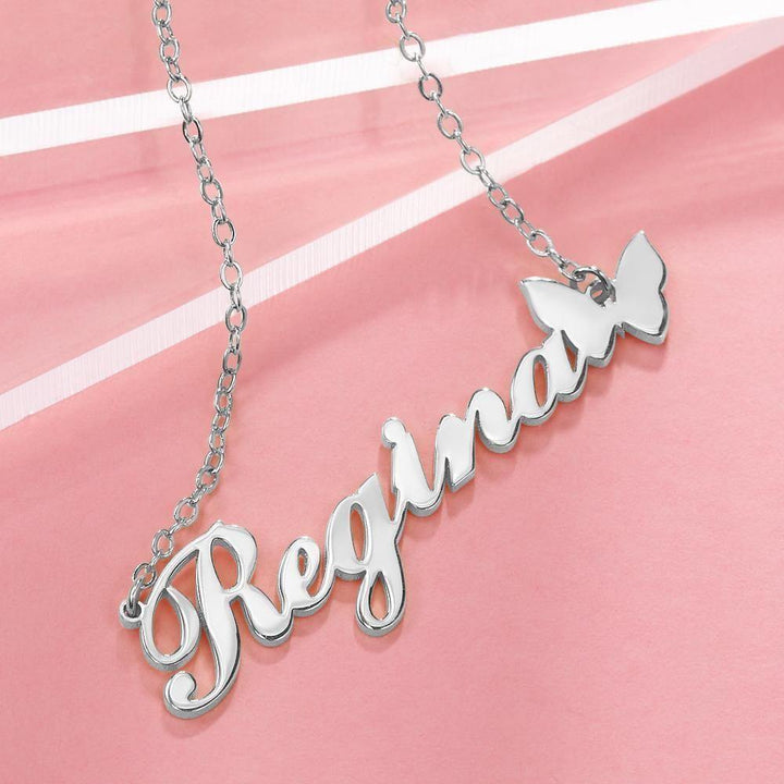 Cissyia.com Personalized Butterfly Name Cut-Out Necklace in Solid Sterling Silver