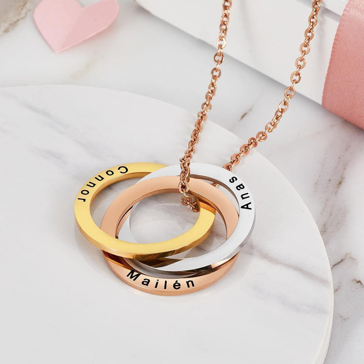 Custom 3 Circle necklace Russian Ring Necklace Stainless Steel - soufeelus