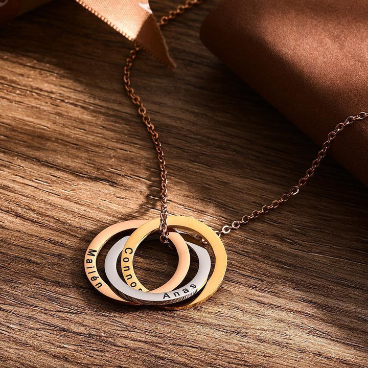 Custom 3 Circle necklace Russian Ring Necklace Stainless Steel - soufeelus