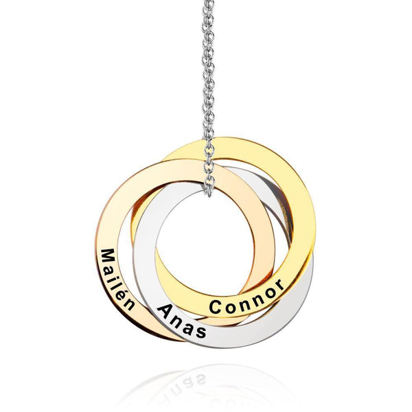 Custom 3 Circle necklace Russian Ring Necklace Stainless Steel - soufeelus