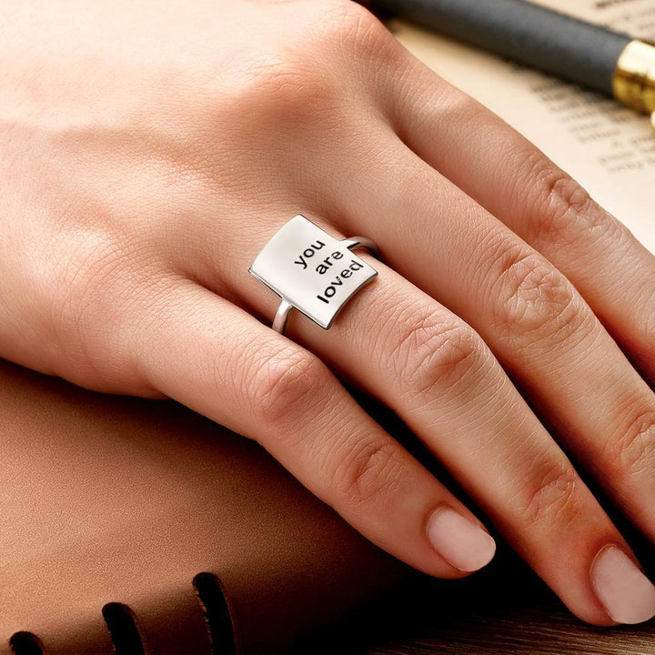 Cissyia.com Personalized Square Engravable Cuff Ring