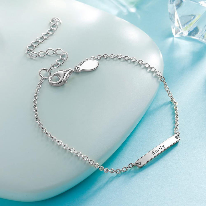 Cissyia.com Sterling Silver Personalized Engravable Bar Commemorative Engraved Bracelet for Kids