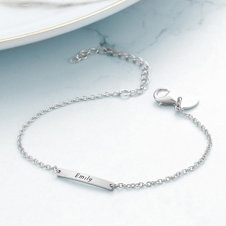 Cissyia.com Sterling Silver Personalized Engravable Bar Commemorative Engraved Bracelet for Kids
