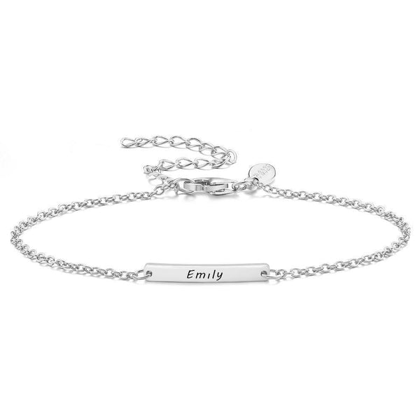 Cissyia.com Sterling Silver Personalized Engravable Bar Commemorative Engraved Bracelet for Kids