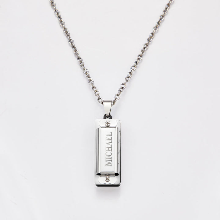 Cissyia.com Personalized Engravable Harmonica Pendant Engraved Necklace