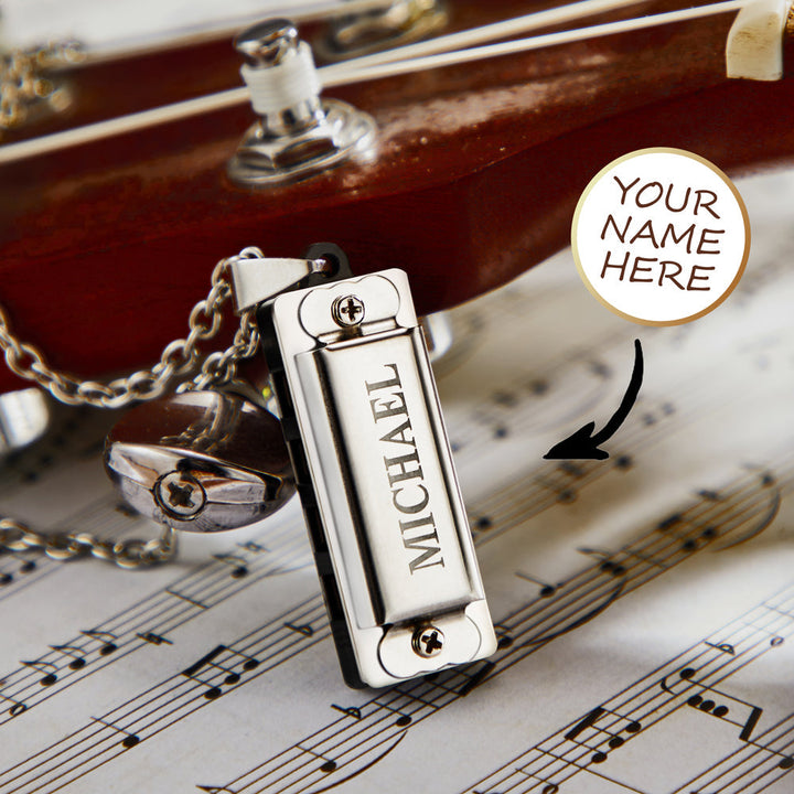 Cissyia.com Personalized Engravable Harmonica Pendant Engraved Necklace