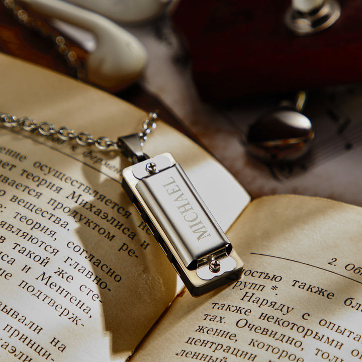 Cissyia.com Personalized Engravable Harmonica Pendant Engraved Necklace