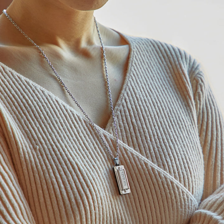 Cissyia.com Personalized Engravable Harmonica Pendant Engraved Necklace