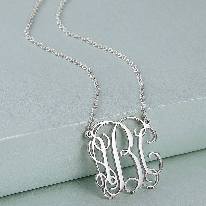 Cissyia.com Rose Gold Plated Personalized Three Monograms Name Necklace