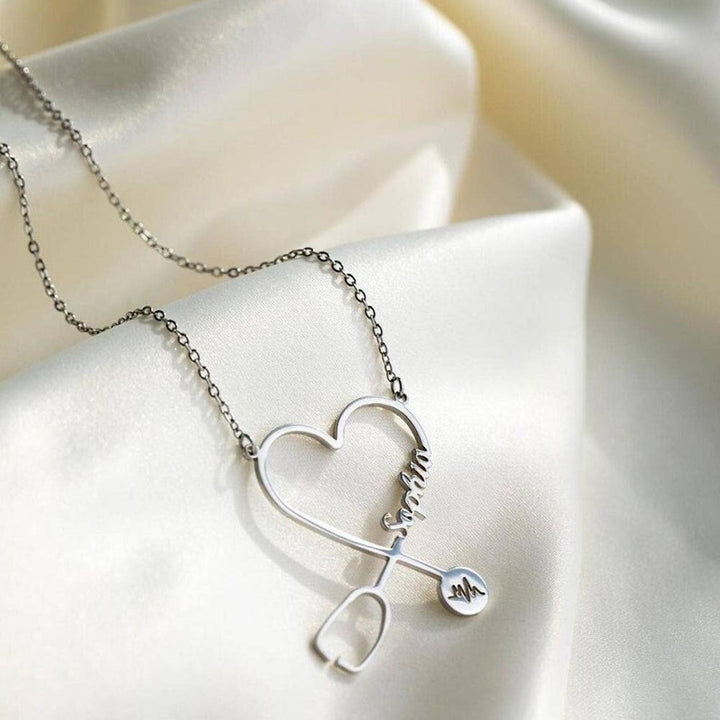 Cissyia.com Rose Gold Plated Heart and Stethoscope Name Cut-Out Name Necklace