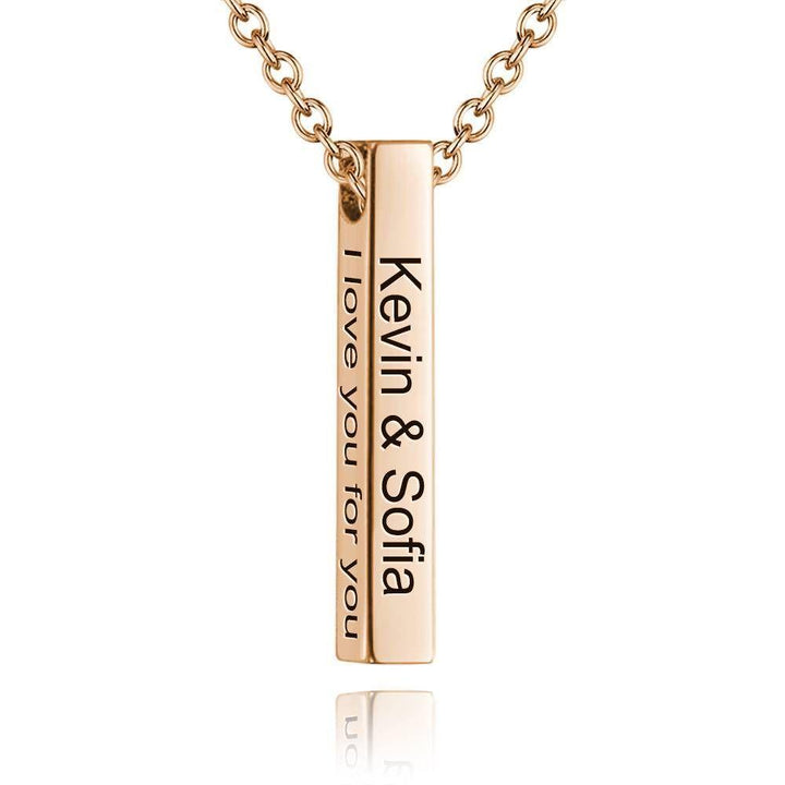 Cissyia.com 3D Engraving Bar Necklace, 4 Sided Vertical Name Necklace 14K Gold Plated