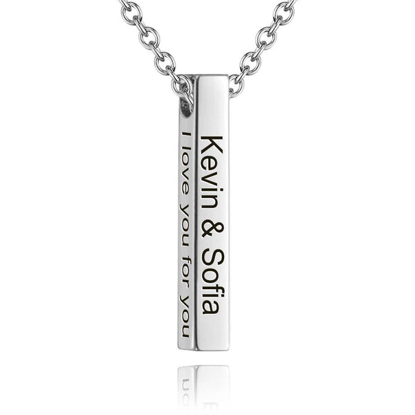Cissyia.com 3D Engraving Bar Necklace, 4 Sided Vertical Name Necklace 14K Gold Plated