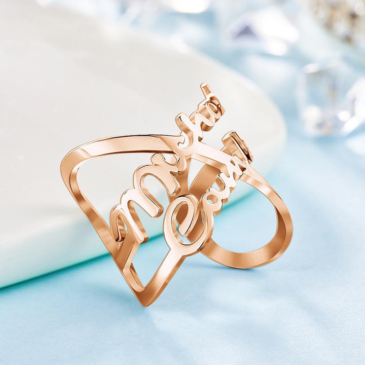 Cissyia.com 14k Gold Plated Personalized Two Names Cut-Out Ring
