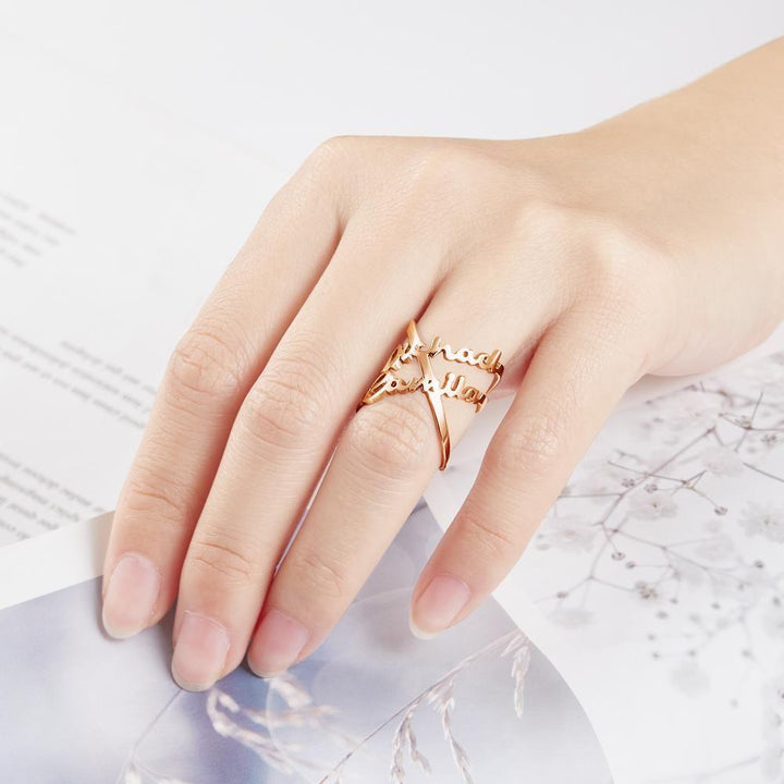 Cissyia.com 14k Gold Plated Personalized Two Names Cut-Out Ring