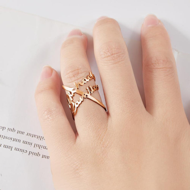 Cissyia.com 14k Gold Plated Personalized Two Names Cut-Out Ring