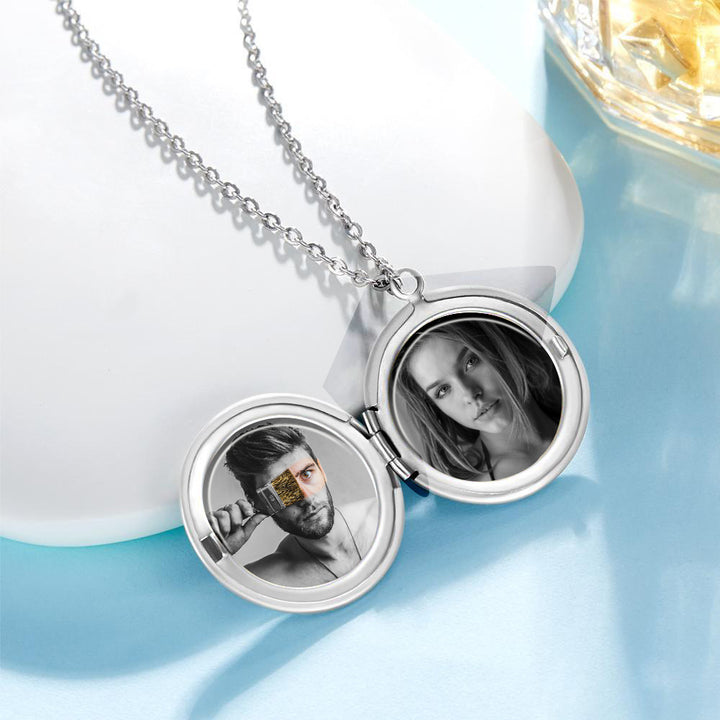 Cissyia.com Stainless Steel round Locket Commemorative Custom couple Photo Necklace
