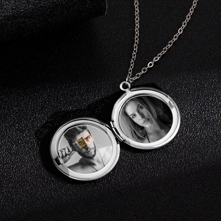 Cissyia.com Stainless Steel round Locket Commemorative Custom couple Photo Necklace