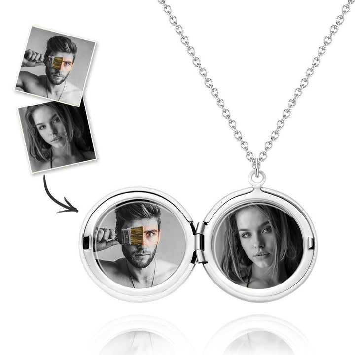 Cissyia.com Stainless Steel round Locket Commemorative Custom couple Photo Necklace