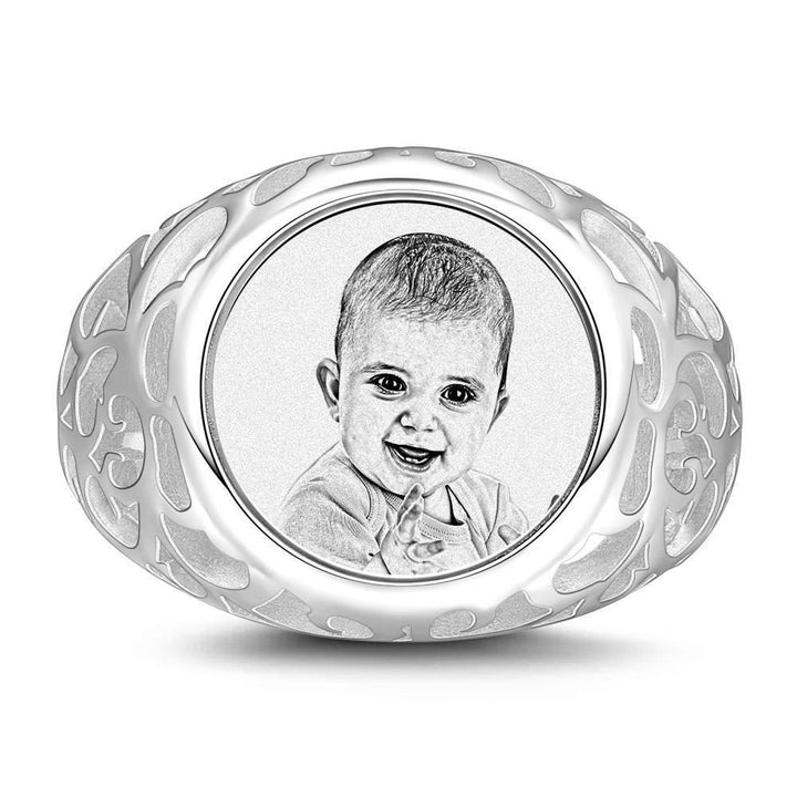Cissyia.com Oval Shape Openwork Custom Engraved Photo Ring for Baby