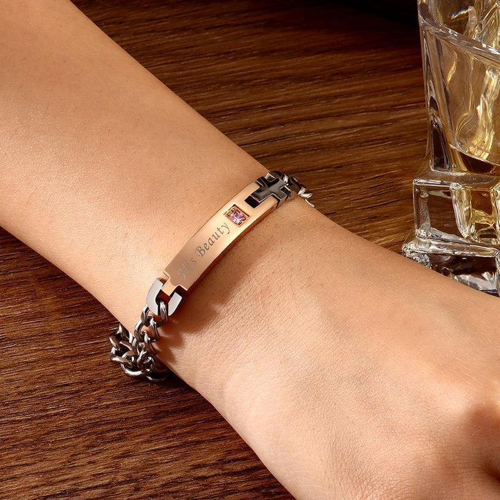 Cissyia.com Zircon Personalized Engravable Bar Bracelet