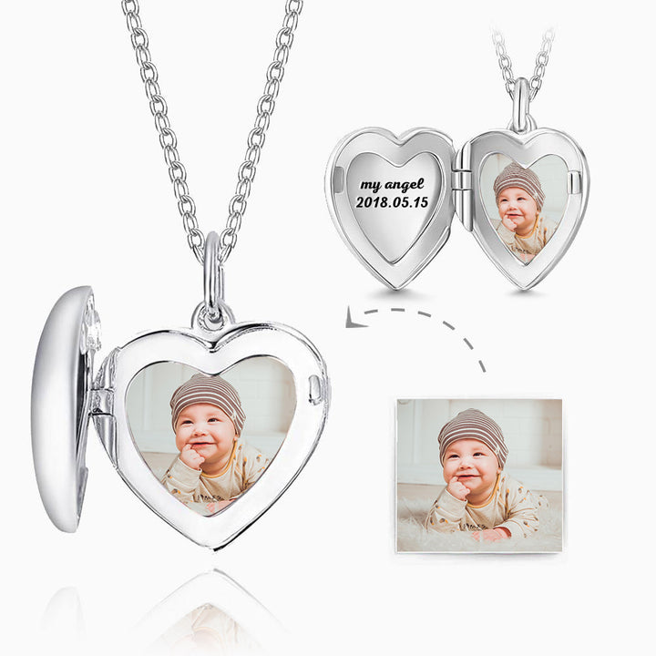 Cissyia.com Personalized Heart Shaped Locket Pendant Photo Necklace in Sterling Silver