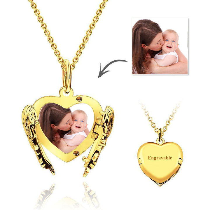 Cissyia.com 14K Gold Plated Personalized Photo Angel Wings Pendant Necklace