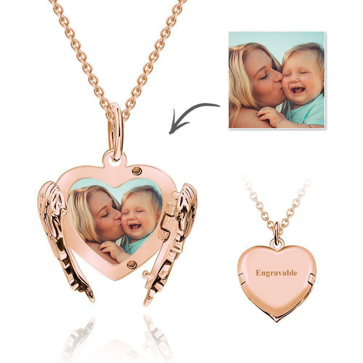 Cissyia.com 14K Gold Plated Personalized Photo Angel Wings Pendant Necklace