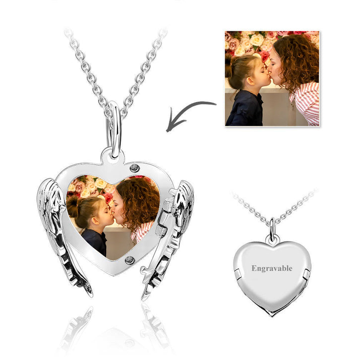 Cissyia.com 14K Gold Plated Personalized Photo Angel Wings Pendant Necklace