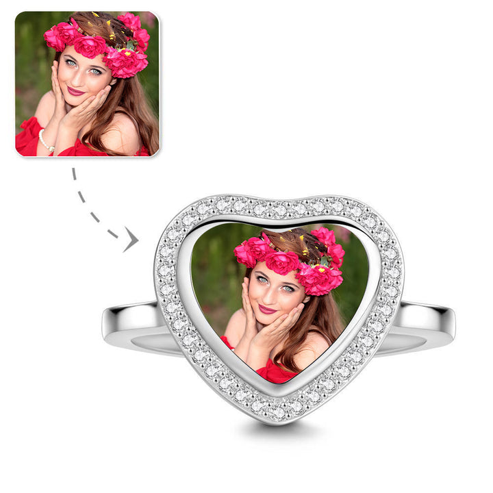 Cissyia.com Send Yourself White Zircon Heart Shape Custom Photo Ring