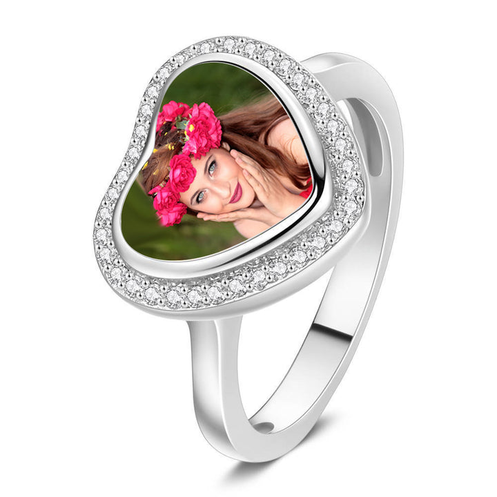 Cissyia.com Send Yourself White Zircon Heart Shape Custom Photo Ring