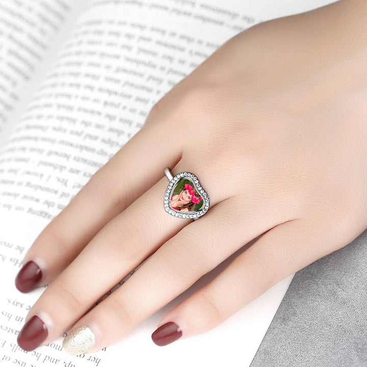 Cissyia.com Send Yourself White Zircon Heart Shape Custom Photo Ring