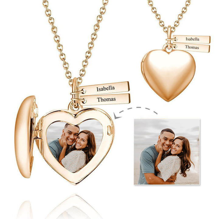 Cissyia.com Two Engravable Bar Pendants and Heart Locket Pendant Photo Necklace