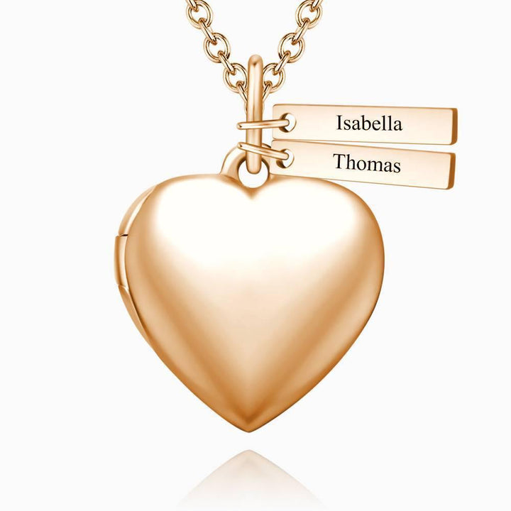 Cissyia.com Two Engravable Bar Pendants and Heart Locket Pendant Photo Necklace