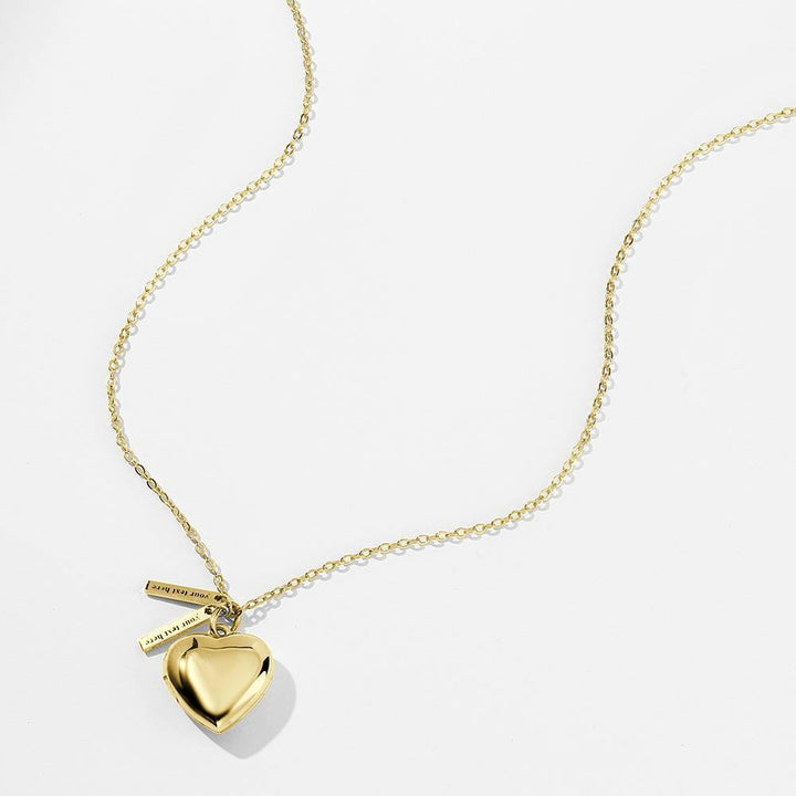 Cissyia.com 14k Gold Plated Two Engravable Bar Pendants and Heart Locket Pendant Photo Necklace