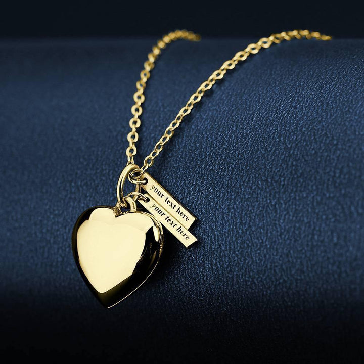 Cissyia.com 14k Gold Plated Two Engravable Bar Pendants and Heart Locket Pendant Photo Necklace