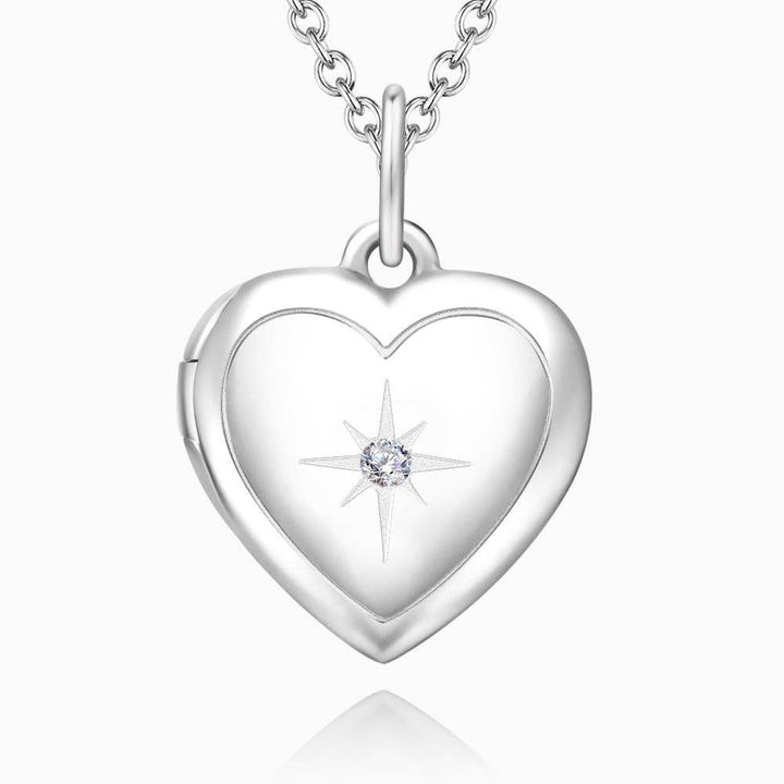 Cissyia.com Platinum Plated Starry Etches Heart Shaped Locket Pendant Photo Necklace