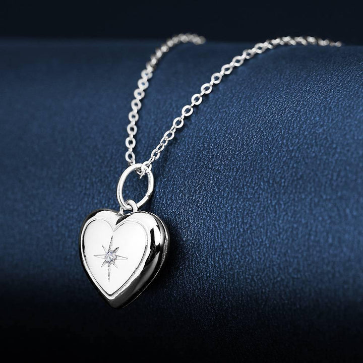 Cissyia.com Platinum Plated Starry Etches Heart Shaped Locket Pendant Photo Necklace
