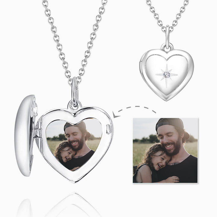 Cissyia.com Platinum Plated Starry Etches Heart Shaped Locket Pendant Photo Necklace