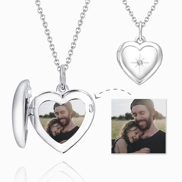Cissyia.com Platinum Plated Starry Etches Heart Shaped Locket Pendant Photo Necklace