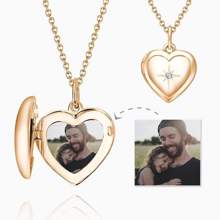 Cissyia.com Platinum Plated Starry Etches Heart Shaped Locket Pendant Photo Necklace