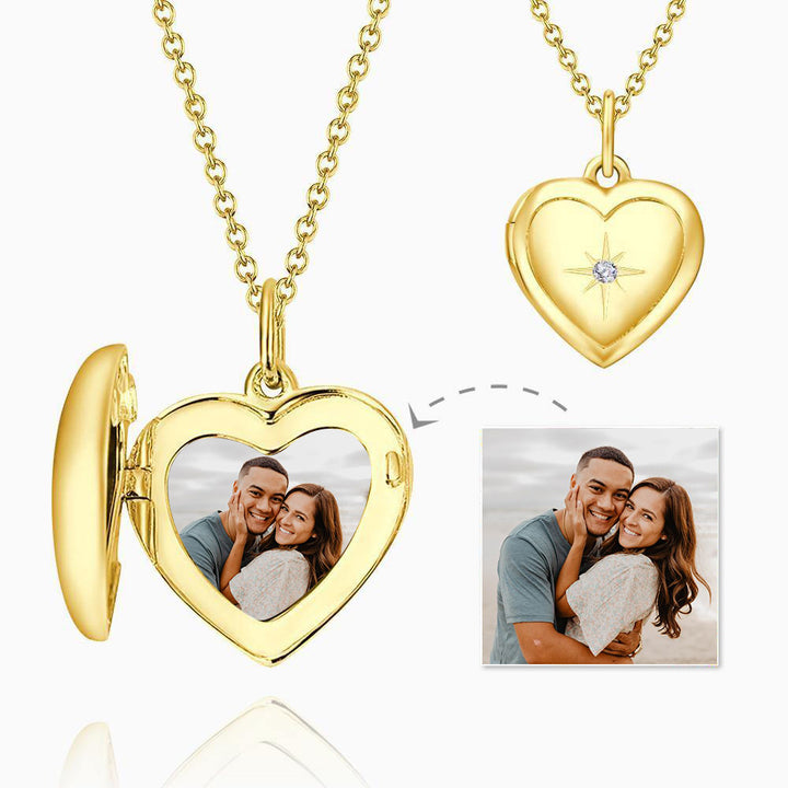 Cissyia.com Platinum Plated Starry Etches Heart Shaped Locket Pendant Photo Necklace