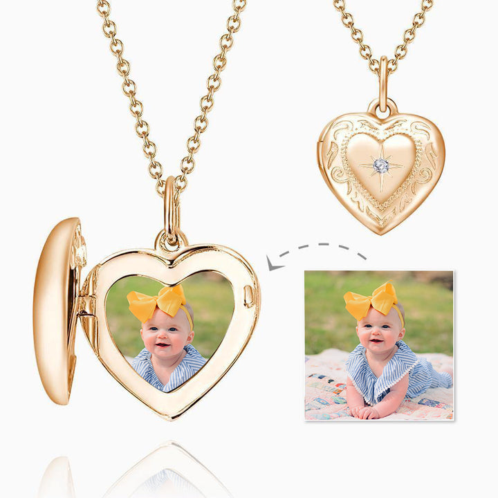 Cissyia.com Rose Gold Plated Personalized Floral Locket Photo Necklace