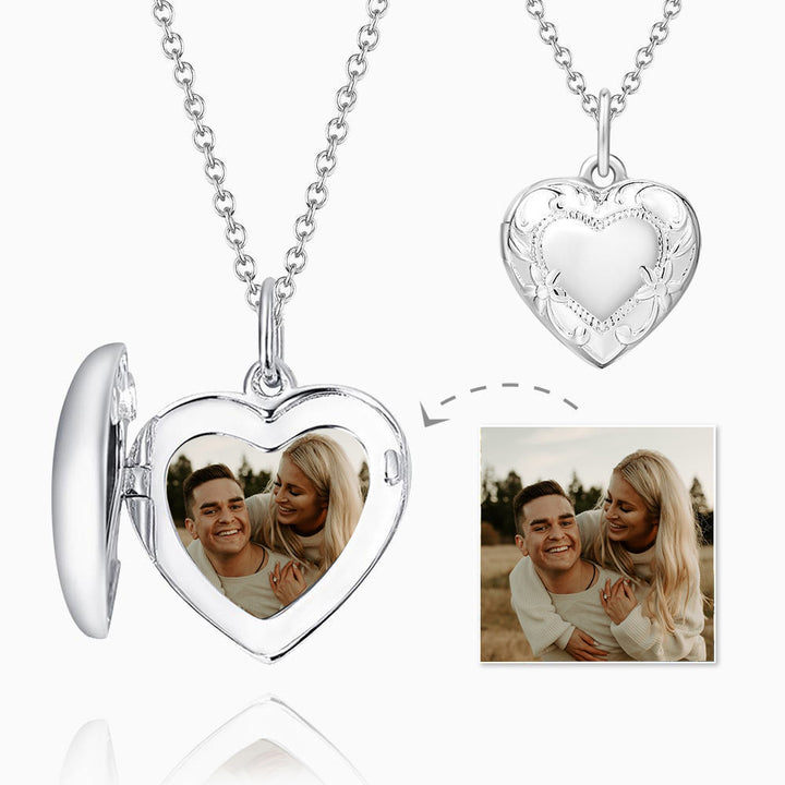 Cissyia.com Personalized Photo Necklace Platinum Plated Heart Shaped Locket