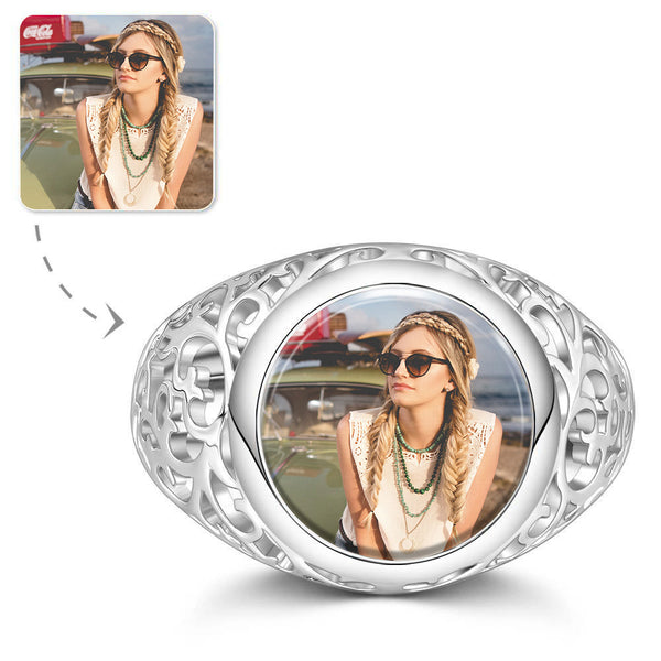 Cissyia.com Round Shape Openwork Photo Ring for Best Friend