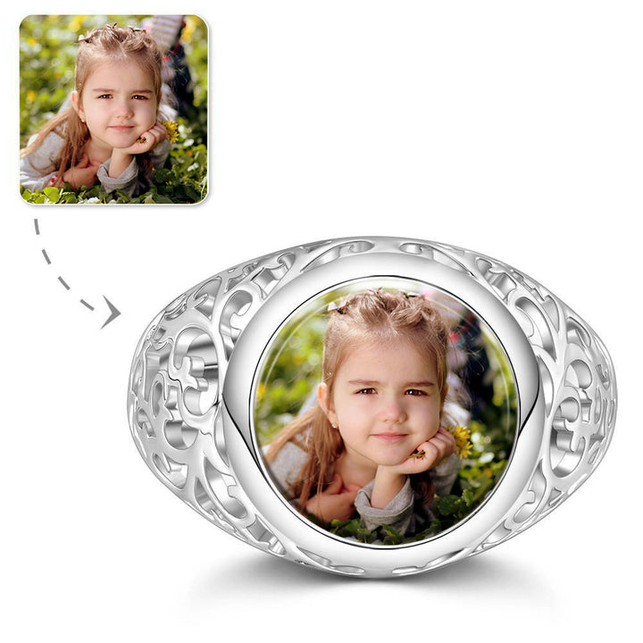 Cissyia.com Silver Round Shape Openwork Photo Ring