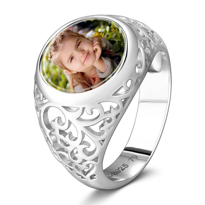Cissyia.com Silver Round Shape Openwork Photo Ring