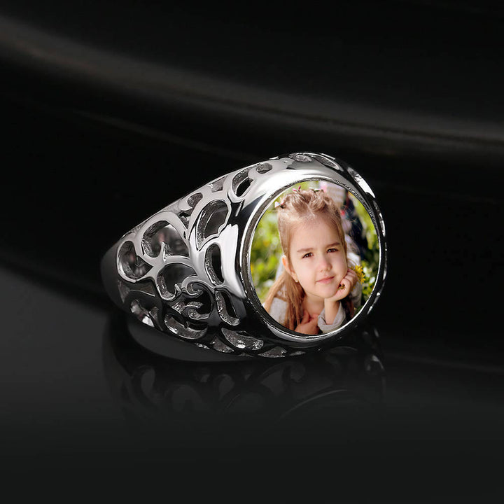 Cissyia.com Silver Round Shape Openwork Photo Ring