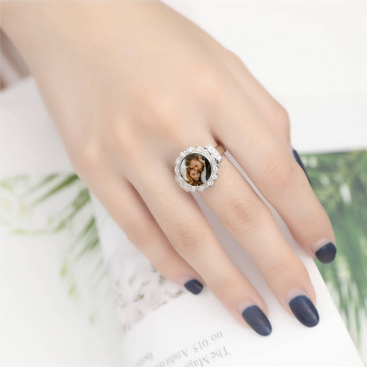 Cissyia.com Platinum Plated Round Floral Zircon Photo Ring