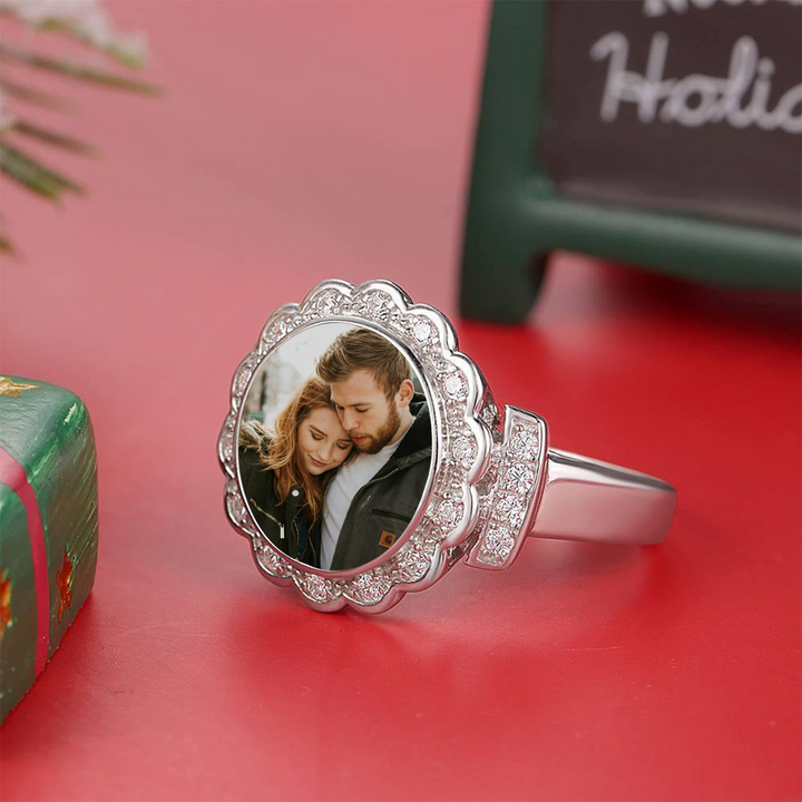 Cissyia.com Platinum Plated Round Floral Zircon Photo Ring